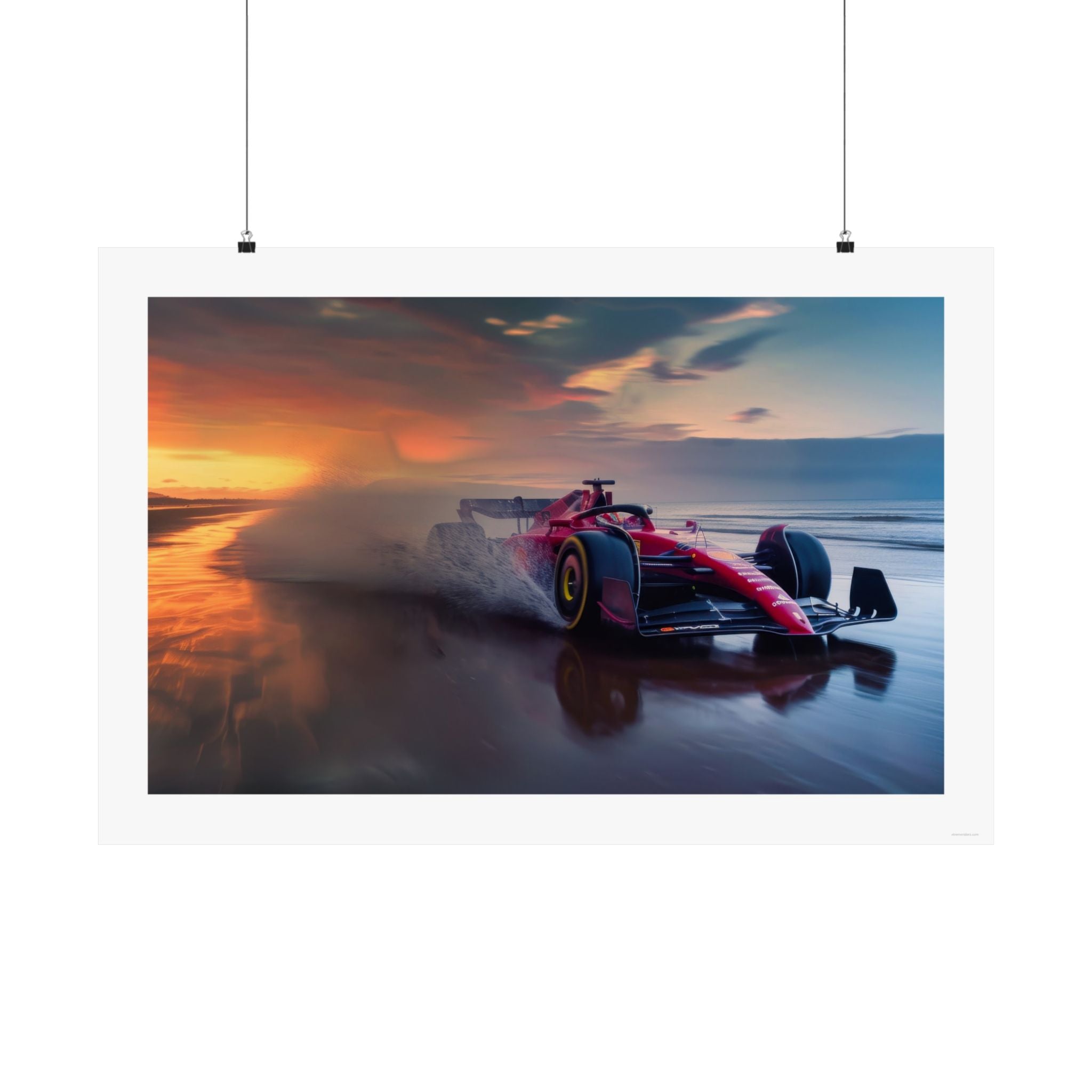 Beach Run Gallery Print, poster, formula one car driving down the beach through the salt water, wall art